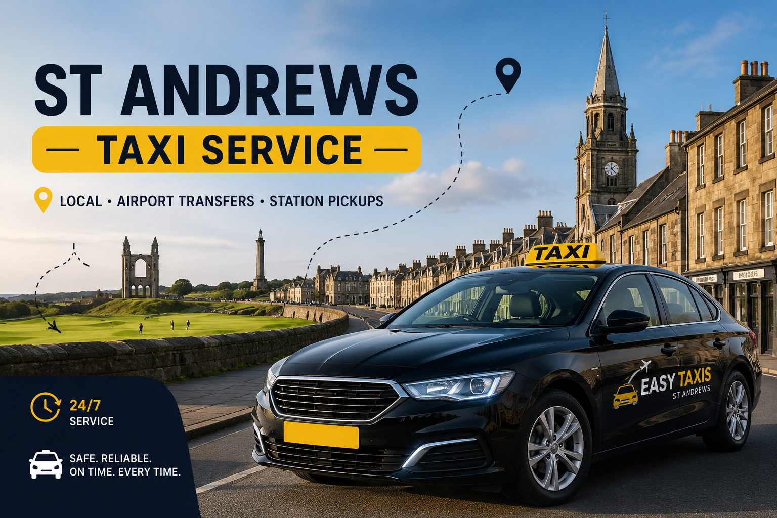 Book Your St Andrews Taxi Today Need a reliable ride? Don't leave it to chance. Call Easy Taxi St Andrews on +44 7807 660069 or book online now, and travel with a local team you can count on — any time, any day.